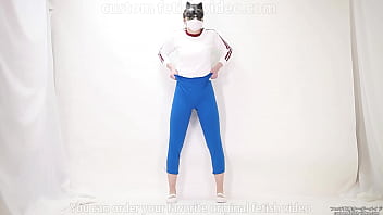 Girl pulls trousers down with her hands and digs them into her crotch