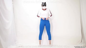 Girl pulls trousers down with her hands and digs them into her crotch