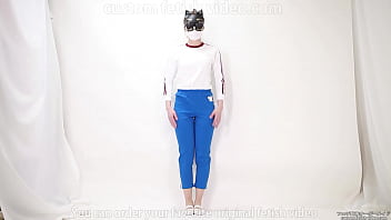 Girl pulls trousers down with her hands and digs them into her crotch