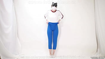 Girl pulls trousers down with her hands and digs them into her crotch