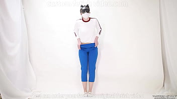 Girl pulls trousers down with her hands and digs them into her crotch