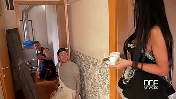 Pervy workforce deep double penetration in the hallway