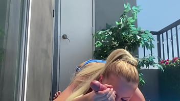 Sneaky public balcony suck & fuck