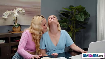 Stepmom charlotte stokely and her stepdaughter khloe kingsley have a secret milf is pussy licked under the table right under her wifes nose