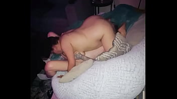 Reverse 69 oral sex on beanbag