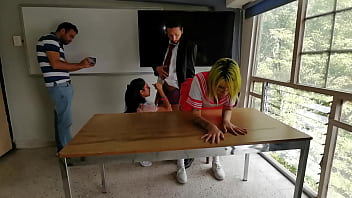 Nasty girls fuck her mouth for the pervert profesor