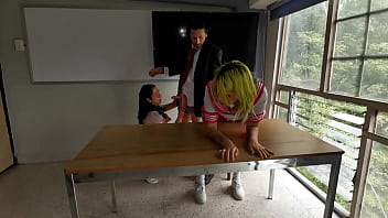 Nasty girls fuck her mouth for the pervert profesor