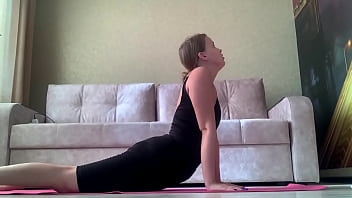 Morning yoga and pleasuring pussy