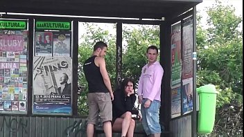 Hot busty girl public sex bus stop threesome with 2 guys with vaginal and oral Hot busty girl public sex bus stop threesome with 2 guys with vaginal and oral
