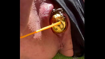 Push out balls from my pussy during pee in outdoor