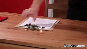 Nasty peach gets cum load on her face swallowing all the juice