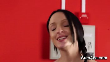 Nasty peach gets cum load on her face swallowing all the juice