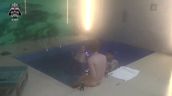 Threesome with friends in the motel pool
