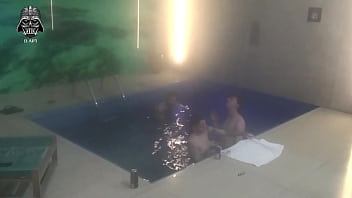 Threesome with friends in the motel pool