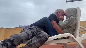 Accidental blowjob how well the neighbour sucks i cum in her mouth hidden on the community terrace