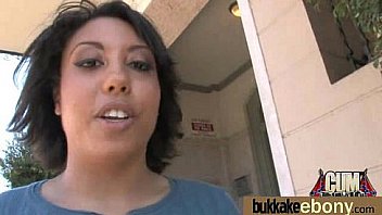 Ebony gets group cumshots 1