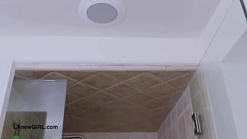 Stunning brunette model enjoys a sensual bath