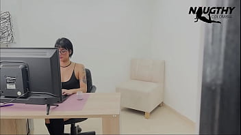 The call center girl masturbates with her client