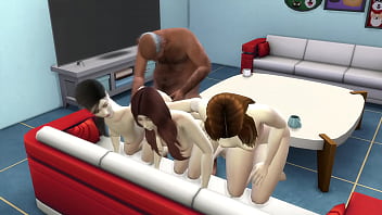 The stepfather has a good time with his step daughters while the mother works