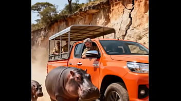 Hippo attacking safari vehicle for a reason