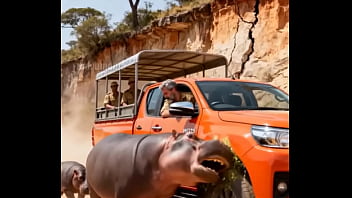 Hippo attacking safari vehicle for a reason