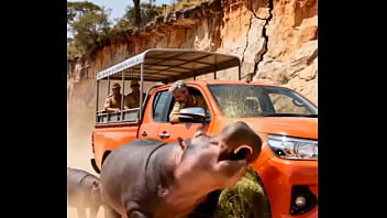 Hippo attacking safari vehicle for a reason