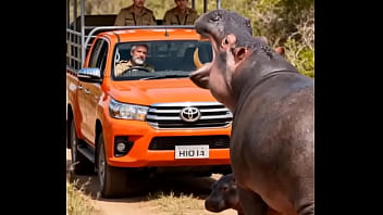 Hippo attacking safari vehicle for a reason