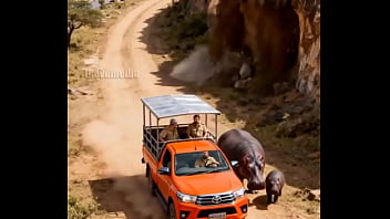 Hippo attacking safari vehicle for a reason
