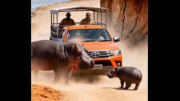 Hippo attacking safari vehicle for a reason