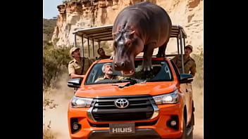 Hippo attacking safari vehicle for a reason