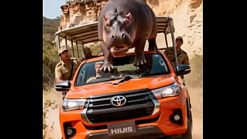 Hippo attacking safari vehicle for a reason