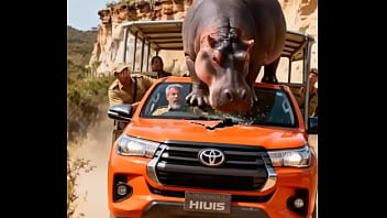 Hippo attacking safari vehicle for a reason