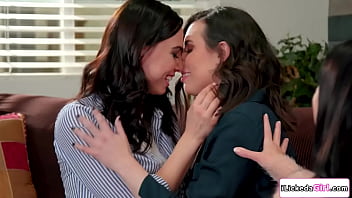 Aidra fox and casey calvert are seeing matchmaking expert angela asks them to try kissing she joins in and goes down licking their pussy