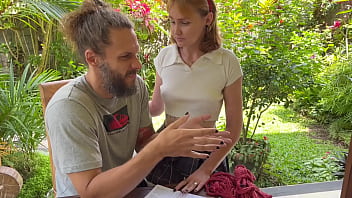 Tied up babe devours my big hard boner