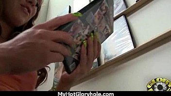 Ebony slut fucks a white gloryhole cock 9