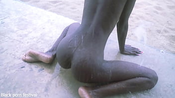 Skinny ebony village girl dancing naked in the rain with her perfect slim body