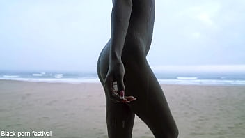 Skinny ebony village girl dancing naked in the rain with her perfect slim body