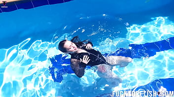 Skinny petite swim perfect ass pool