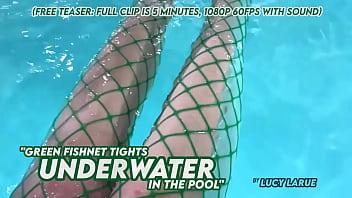 Green fishnet tights underwater in the pool