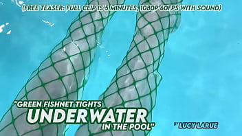 Green fishnet tights underwater in the pool