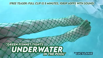 Green fishnet tights underwater in the pool