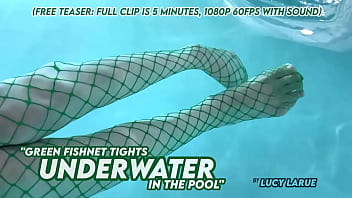 Green fishnet tights underwater in the pool