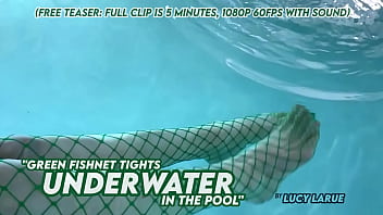 Green fishnet tights underwater in the pool