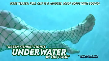 Green fishnet tights underwater in the pool