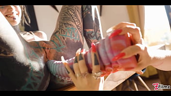 Twotattooed lesbian anal gape and squirt and big toy