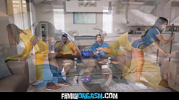 Helpful daughters tackle household tasks with dedication and teamwork