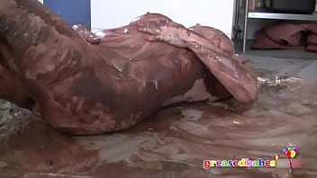 Blonde gilf whore dana hayes rubs chocolate syrup and whipped cream all over her big tits and fat ass