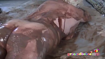 Blonde gilf whore dana hayes rubs chocolate syrup and whipped cream all over her big tits and fat ass