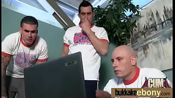 Ebony babe sucks group of white guys 30