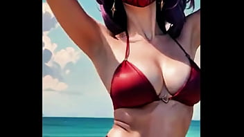 Akali brings her rebel style to the shore crimson bikini glowing under the sun while her mask hides more than just her face the rogue assassin turns summer into danger and desire